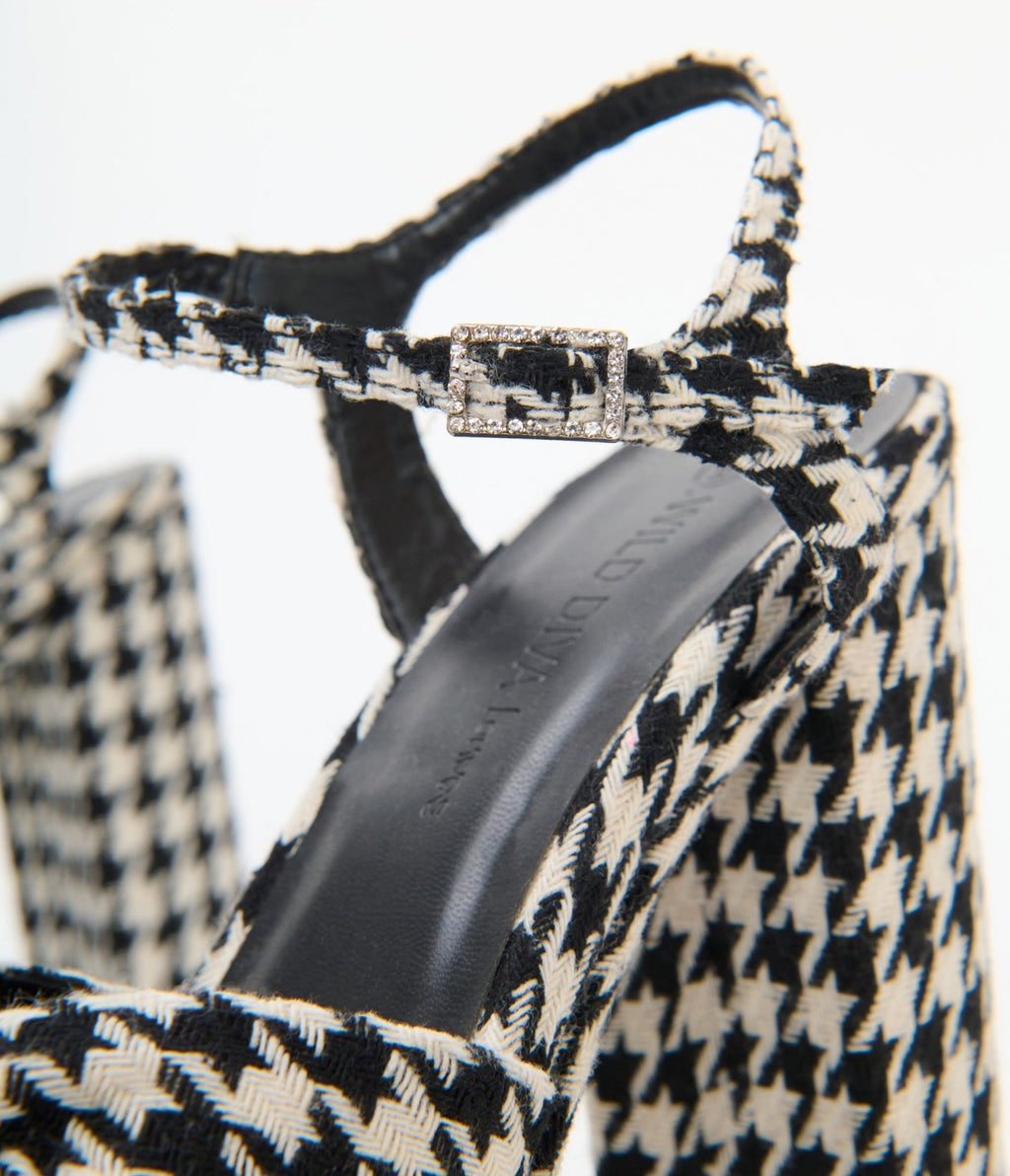 Black & White Houndstooth Platform Heels - Unique Vintage - Womens, SHOES, HEELS