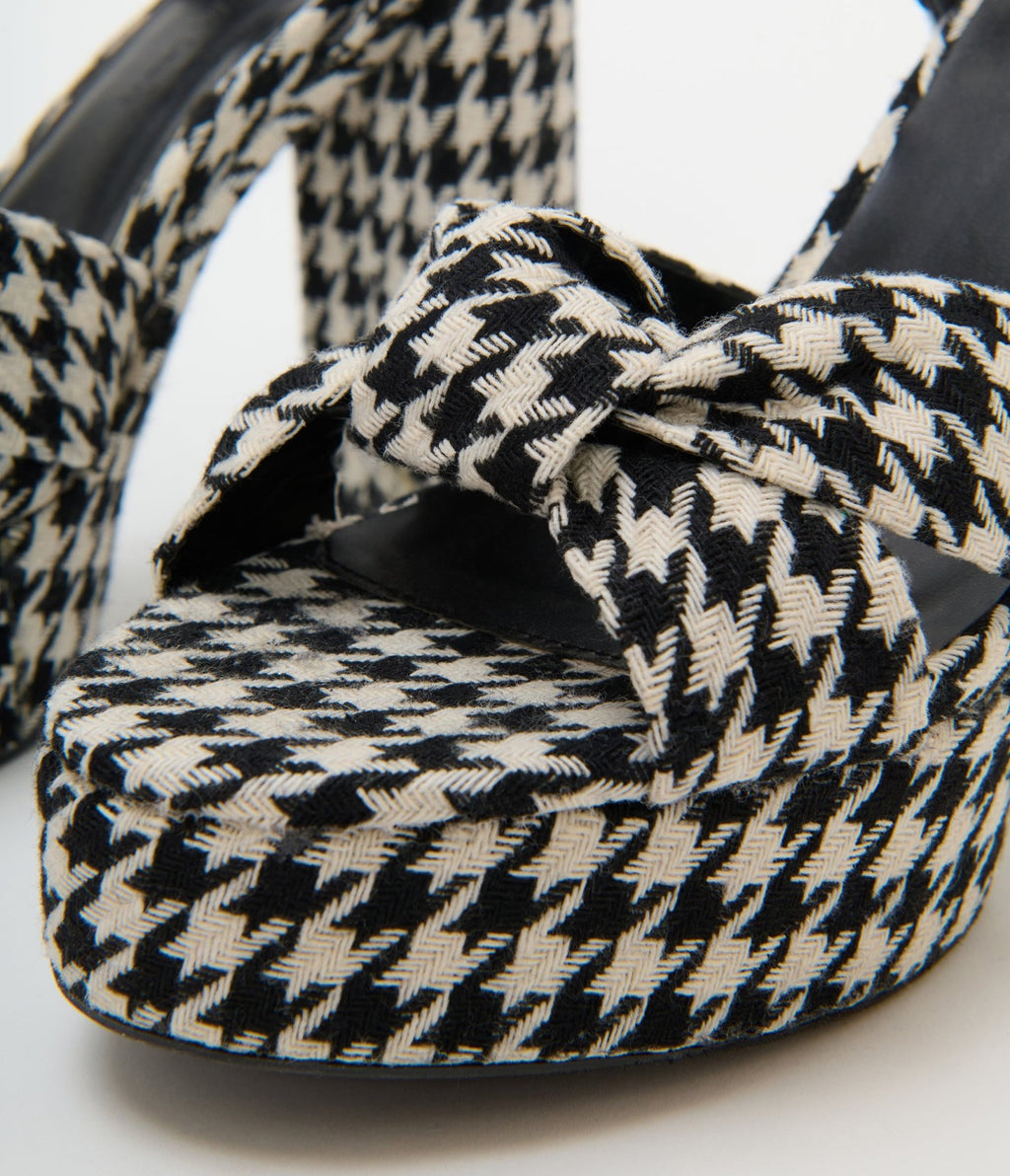 Black & White Houndstooth Platform Heels - Unique Vintage - Womens, SHOES, HEELS
