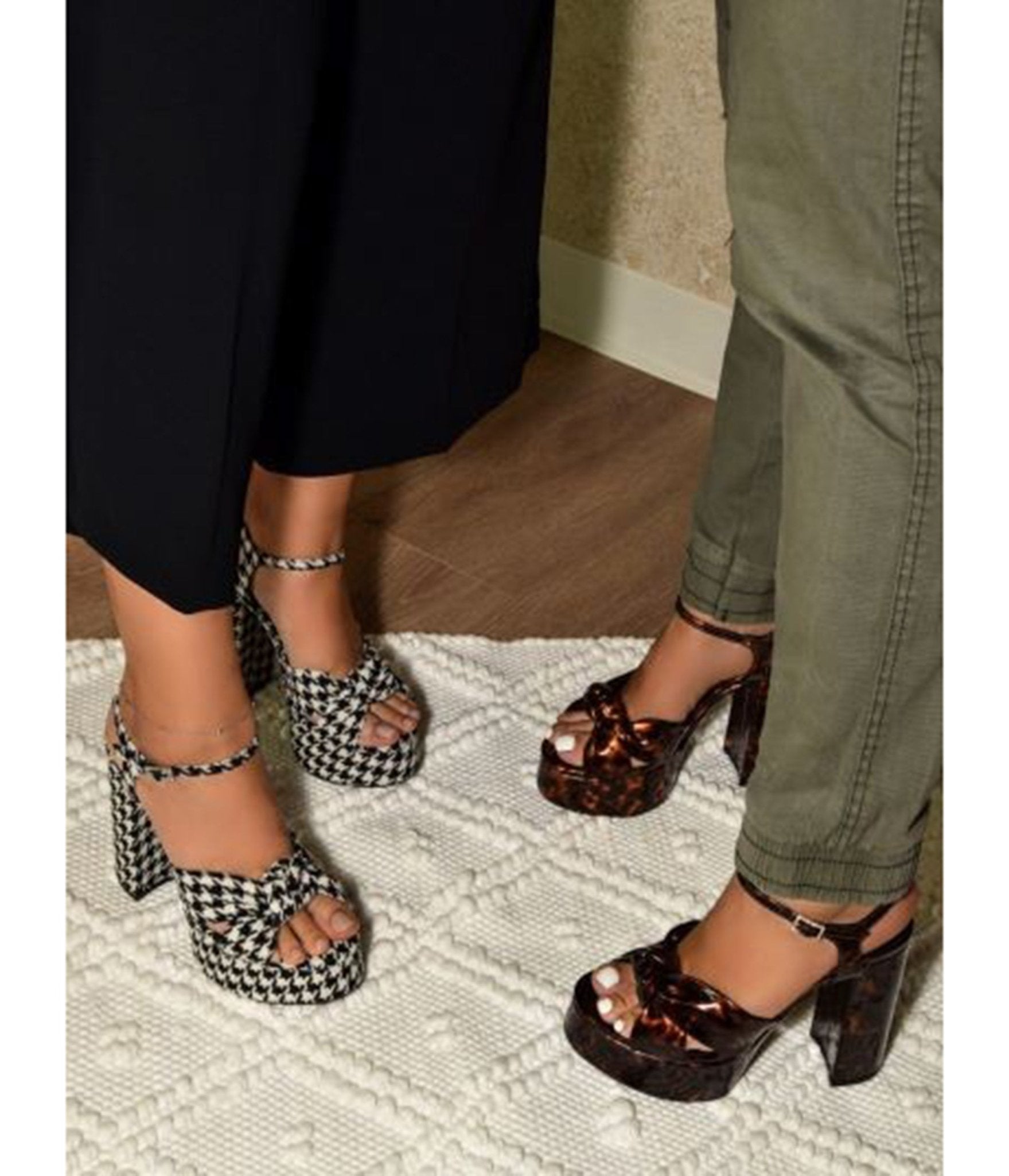 Black & White Houndstooth Platform Heels - Unique Vintage - Womens, SHOES, HEELS