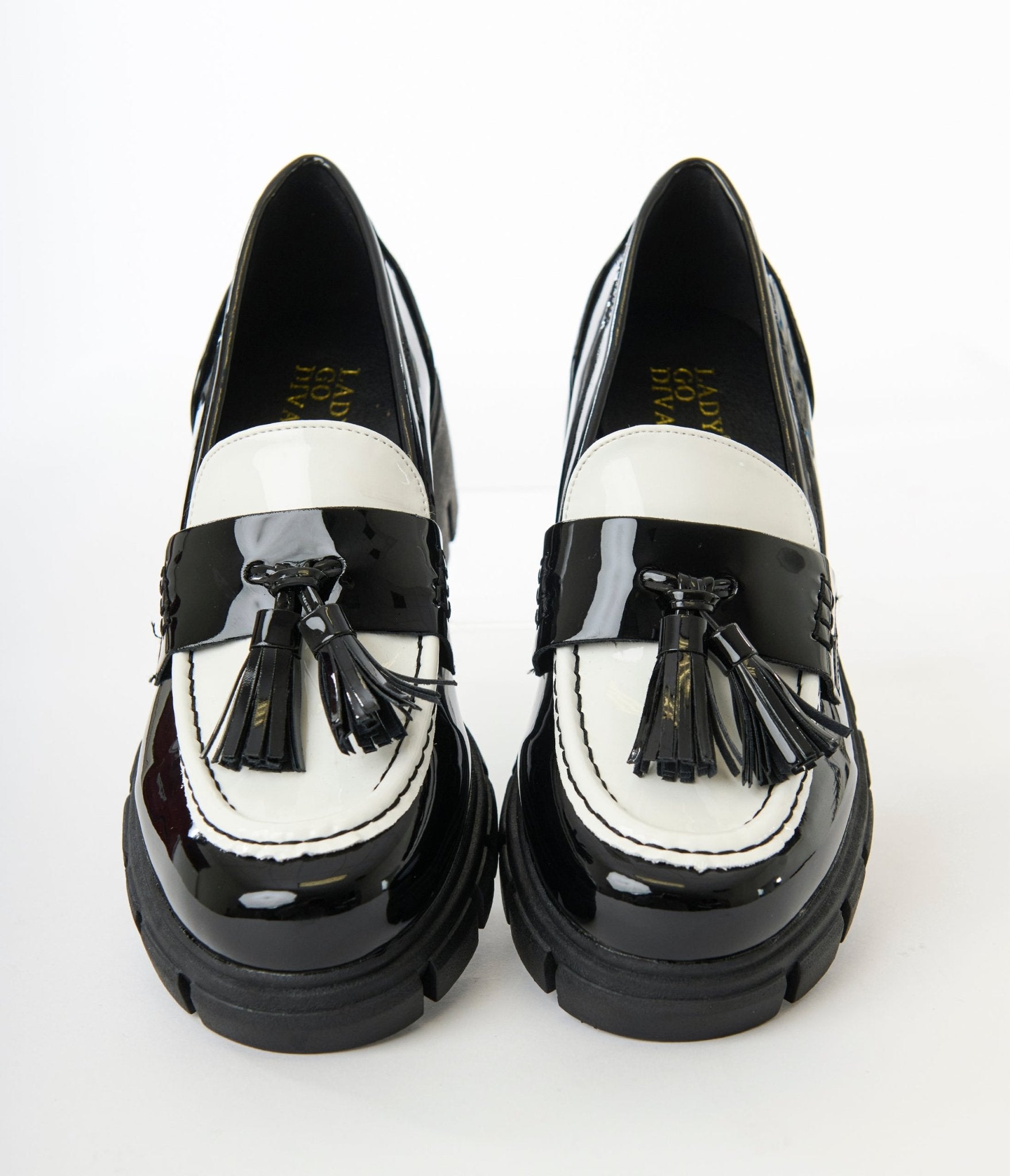 Black & White Patent Leatherette Oxford Shoes - Unique Vintage - Womens, SHOES, OXFORDS