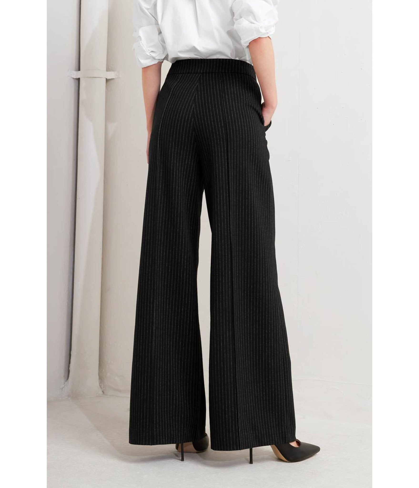Black & White Pinstripe Pants - Unique Vintage - Womens, BOTTOMS, PANTS