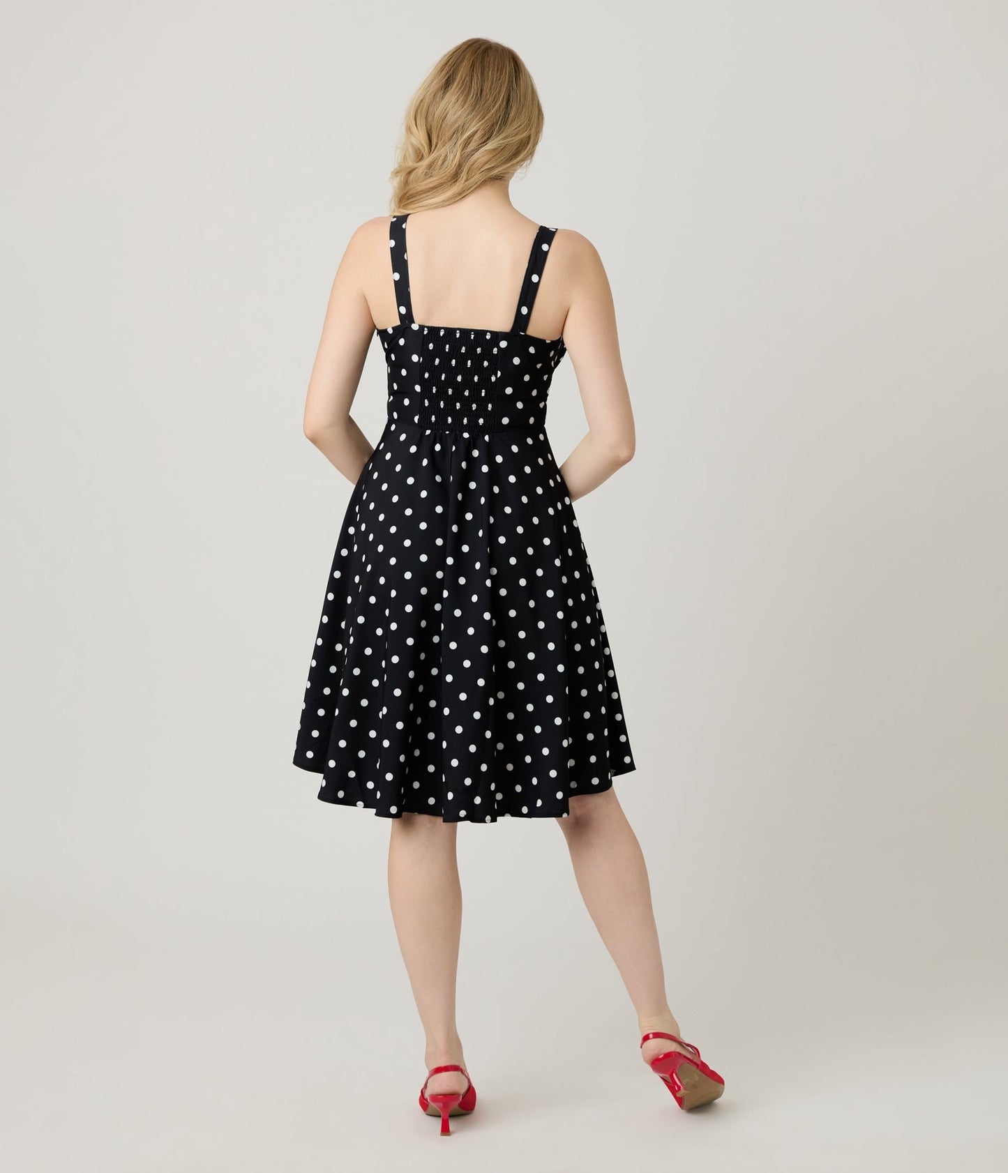 Black & White Polka Dot Sleeveless Fit & Flare Dress - Unique Vintage - Womens, DRESSES, FIT AND FLARE