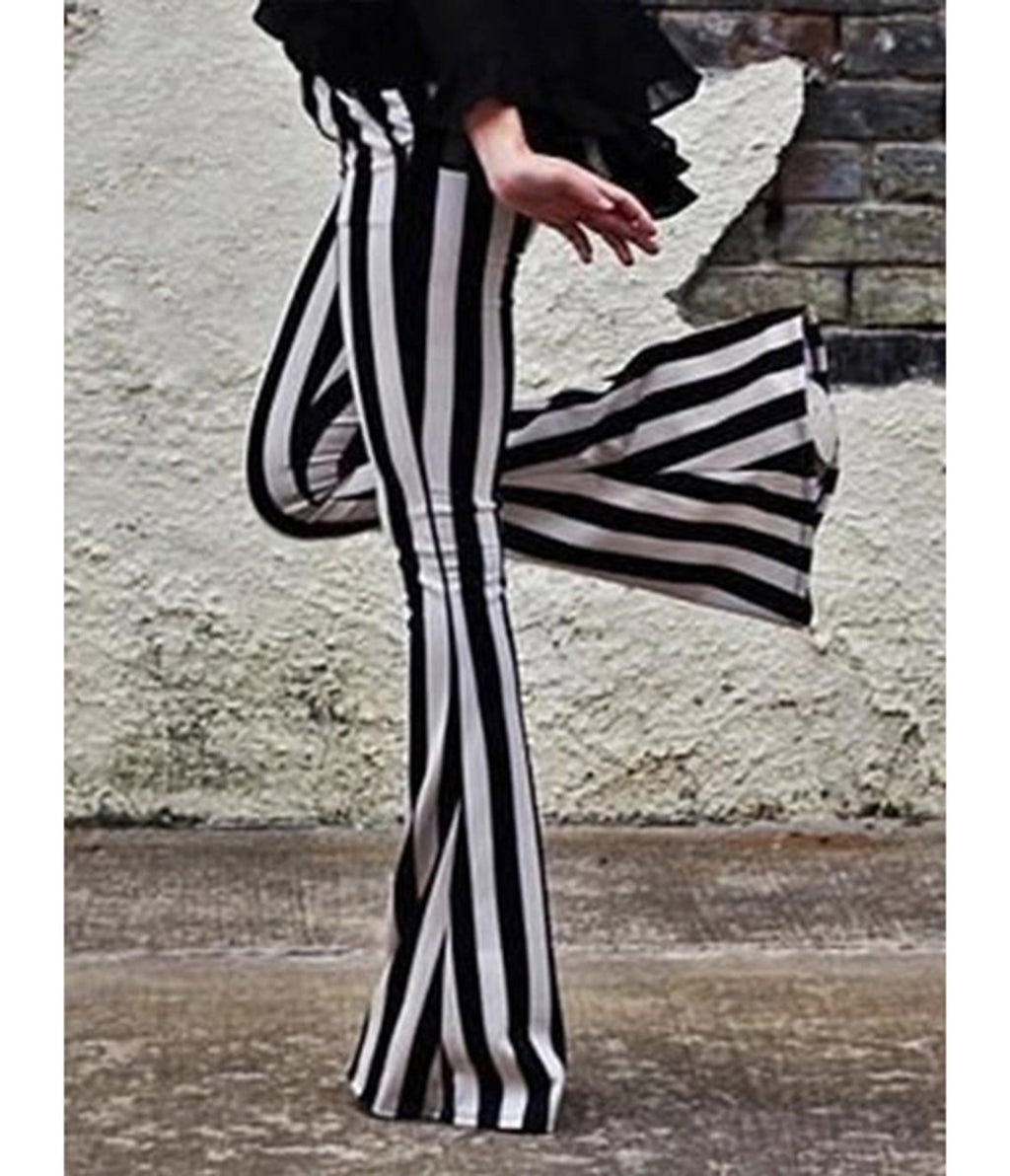 Black & White Stripe Bell Bottom Flare Pants - Unique Vintage - Womens, BOTTOMS, PANTS