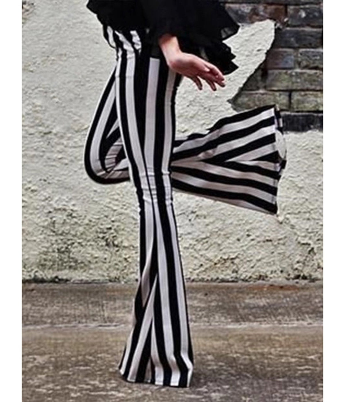 Black & White Stripe Bell Bottom Flare Pants - Unique Vintage - Womens, BOTTOMS, PANTS
