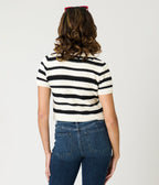 Black & White Stripe Crochet Blouse - Unique Vintage - Womens, TOPS, KNIT TOPS