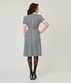 Black & White Stripe Fit & Flare Dress - Unique Vintage - Womens, DRESSES, FIT AND FLARE