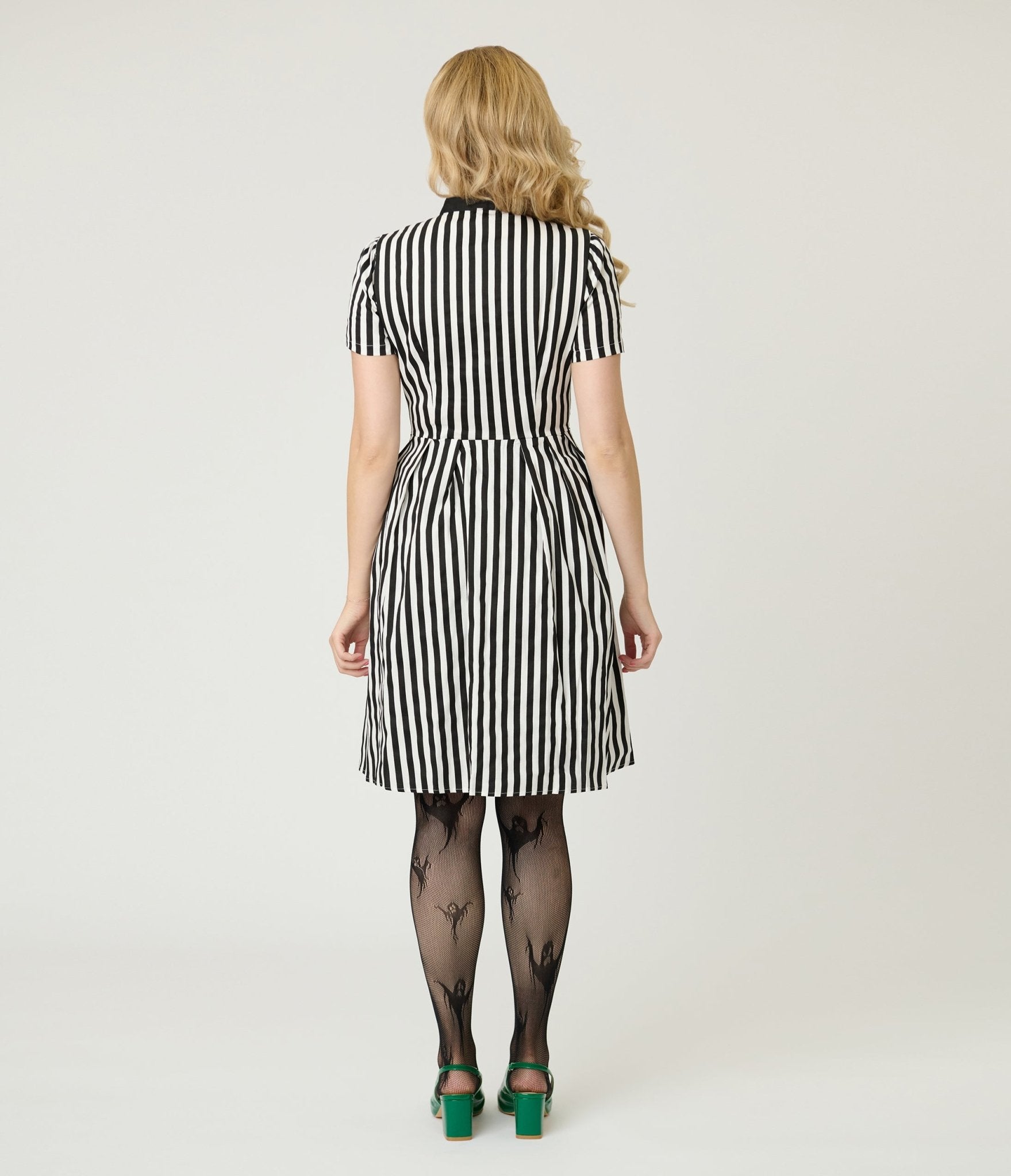 Black & White Stripe Flare Dress - Unique Vintage - Womens, DRESSES, FIT AND FLARE