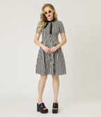 Black & White Stripe Flare Dress - Unique Vintage - Womens, DRESSES, FIT AND FLARE