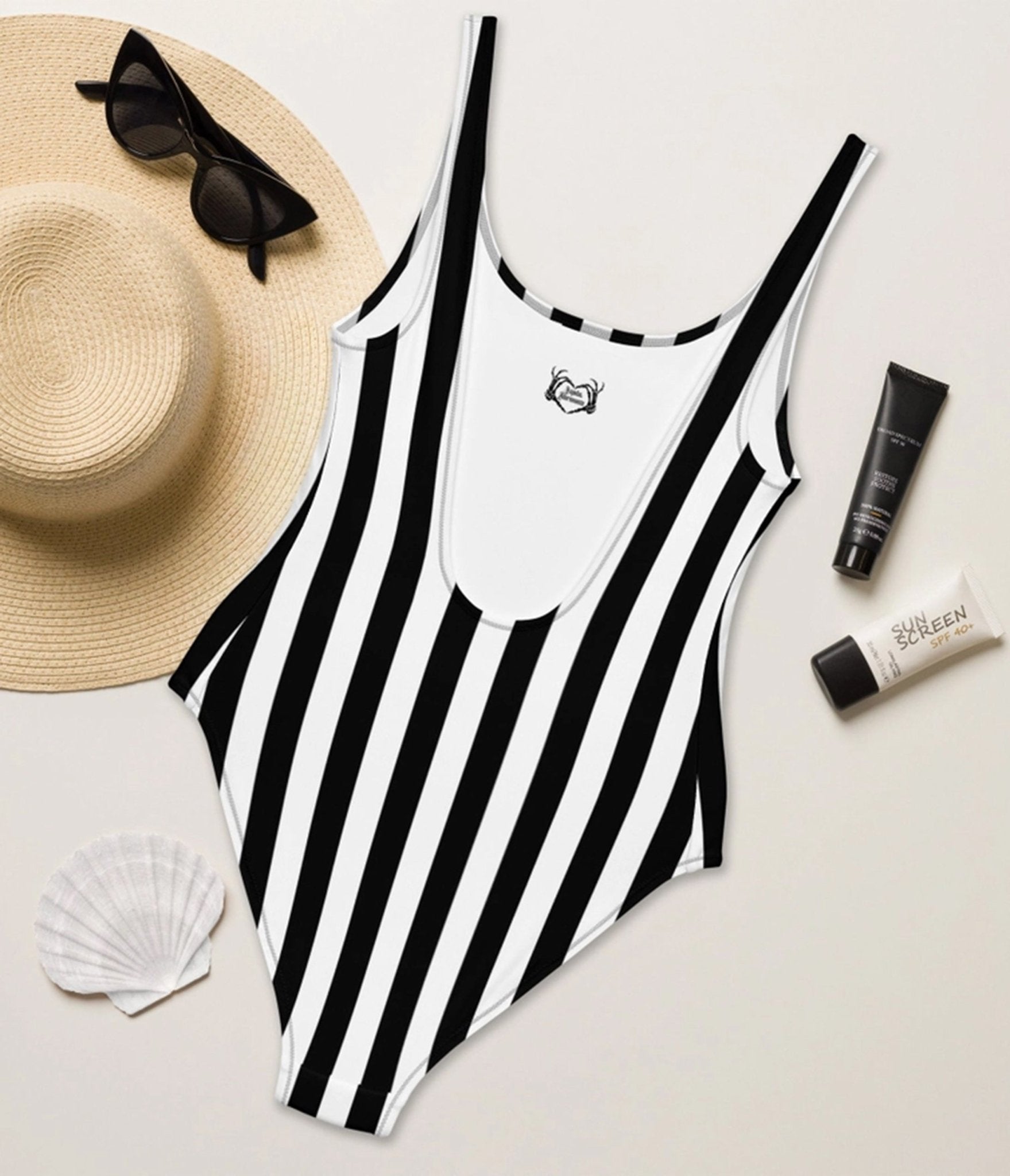 Black & White Stripe One - Piece Swimsuit - Unique Vintage - Womens, SWIM, 2 PC