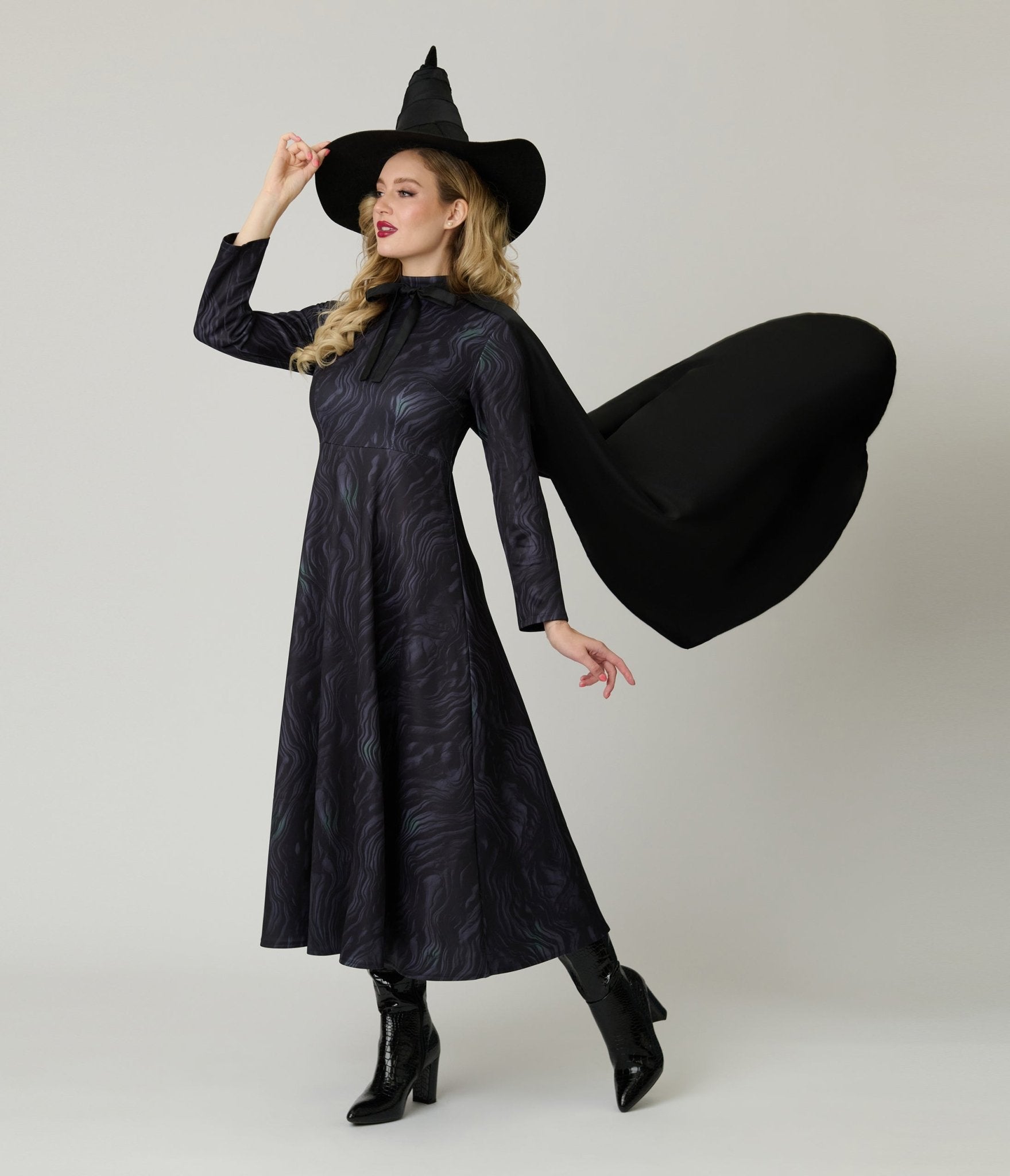 Black Wickedly Witch Midi Dress & Cape - Unique Vintage - Womens, HALLOWEEN, DRESSES