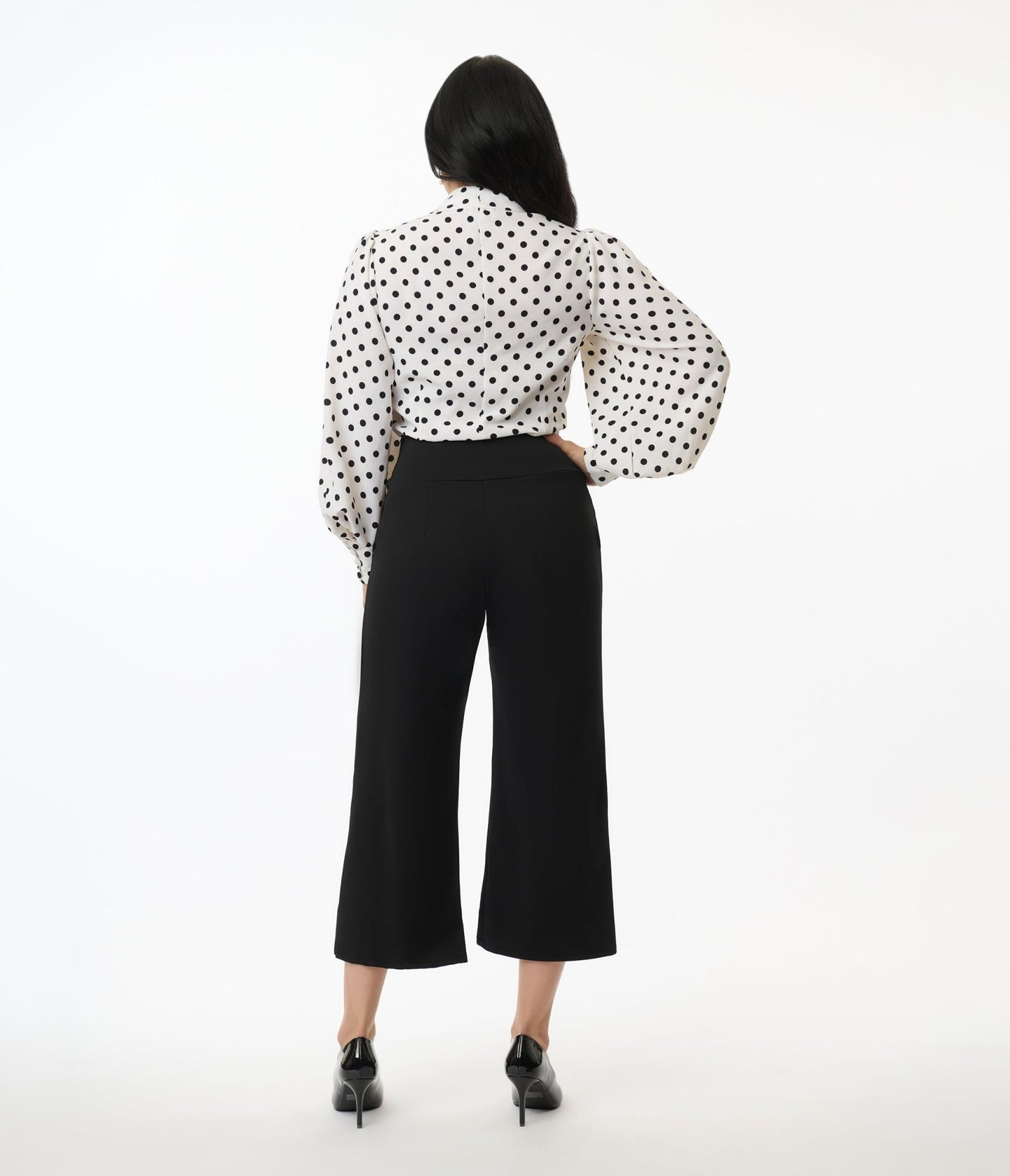 Black Wide Waistband Culotte Pants - Unique Vintage - Womens, BOTTOMS, PANTS