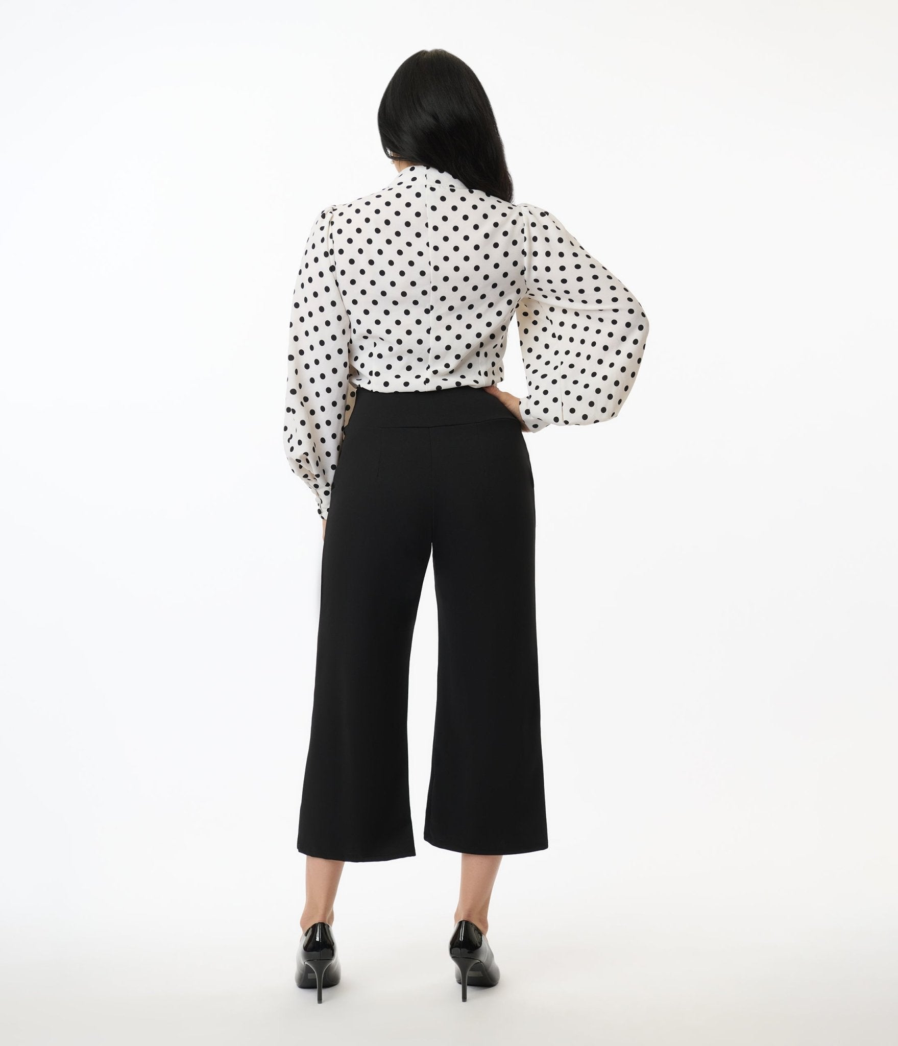Black Wide Waistband Culotte Pants - Unique Vintage - Womens, BOTTOMS, PANTS