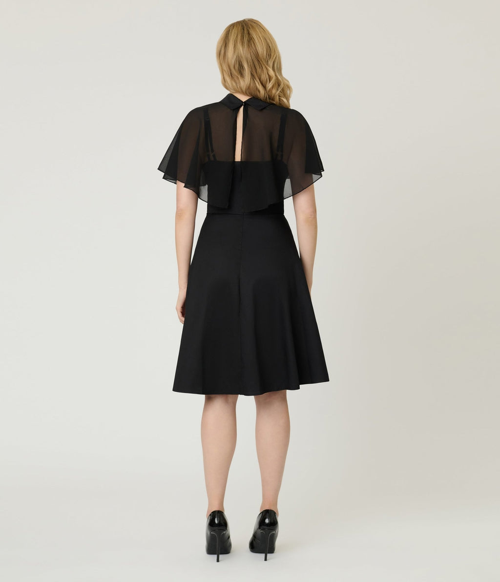Black Widow Cape Swing Dress - Unique Vintage - Womens, DRESSES, FIT AND FLARE