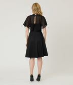 Black Widow Cape Swing Dress - Unique Vintage - Womens, DRESSES, FIT AND FLARE