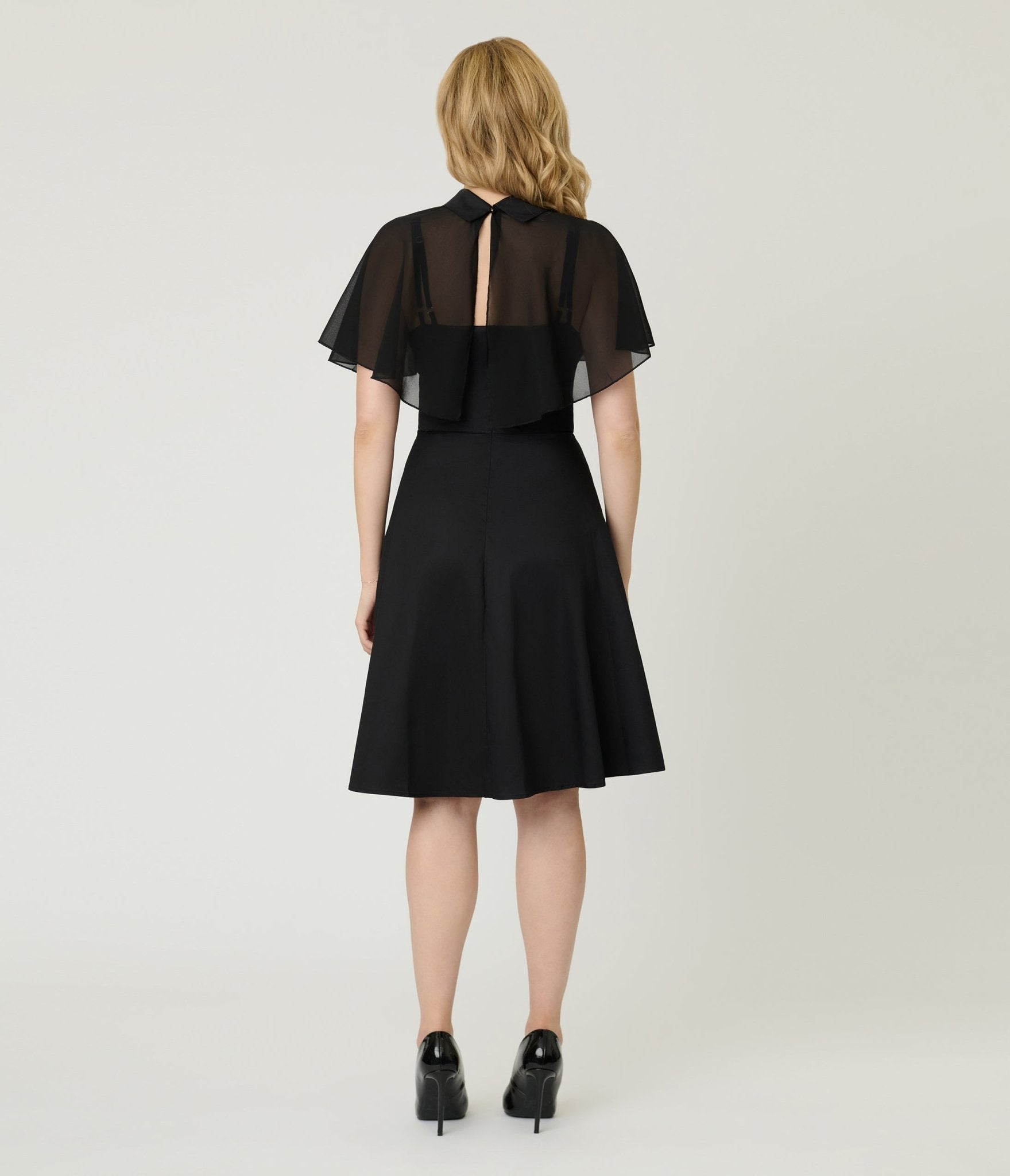 Black Widow Cape Swing Dress - Unique Vintage - Womens, DRESSES, FIT AND FLARE