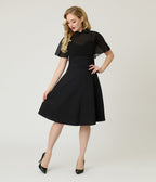 Black Widow Cape Swing Dress - Unique Vintage - Womens, DRESSES, FIT AND FLARE