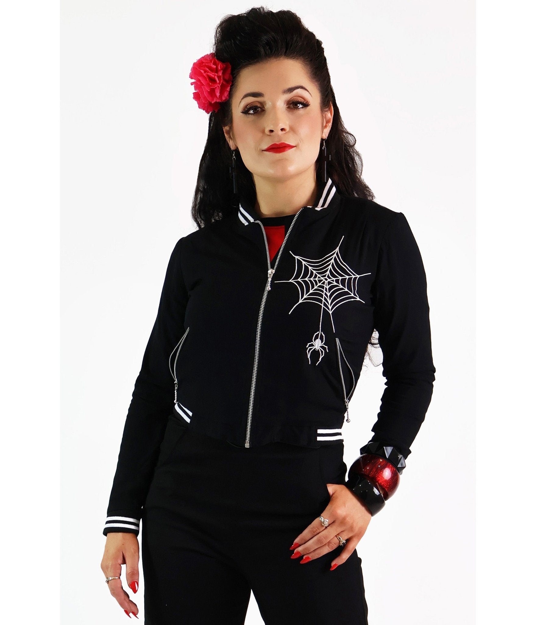 Black Widow Spiderweb Jacket - Unique Vintage - Womens, TOPS, OUTERWEAR