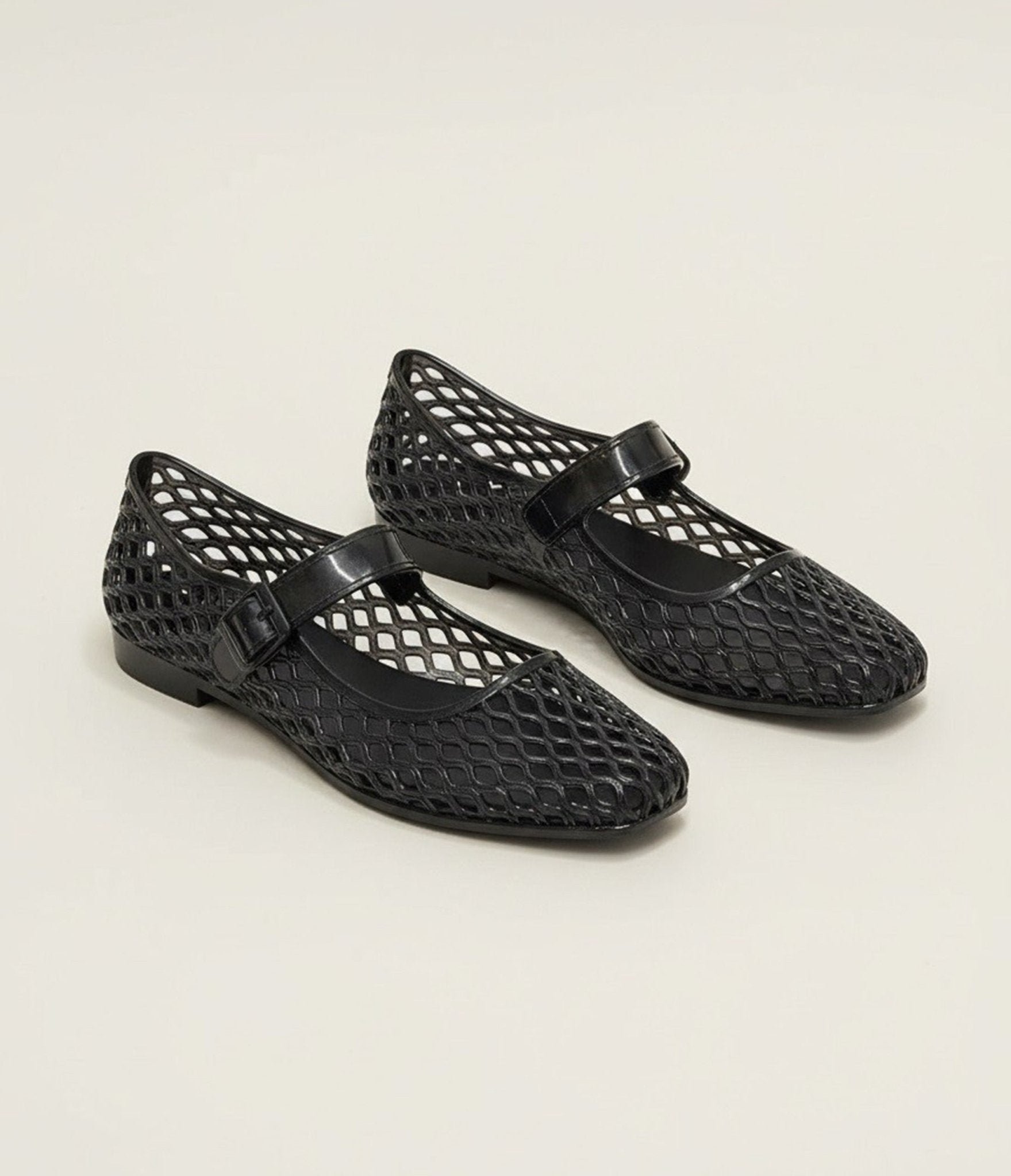 Black Woven Jelly Mary Jane Flats - Unique Vintage - Womens, SHOES, FLATS