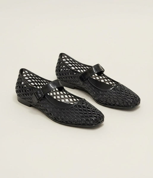 Black Woven Jelly Mary Jane Flats – Unique Vintage