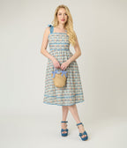 Blue Cat Face Print Smocked Midi Dress - Unique Vintage - Womens, DRESSES, MIDI