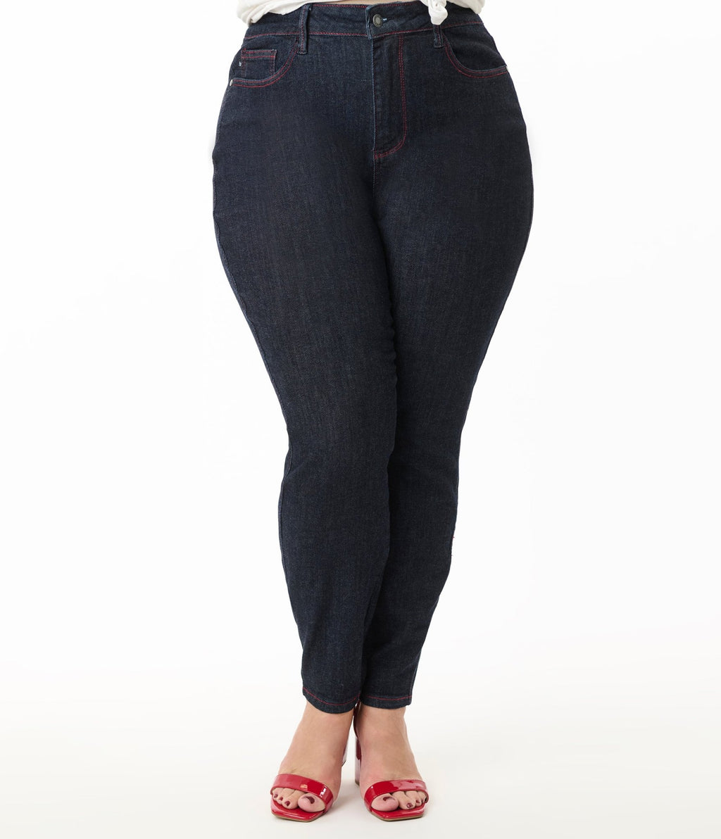 Blue Dark Wash Heart Pocket Skinny Jeans - Unique Vintage - Womens, BOTTOMS, PANTS