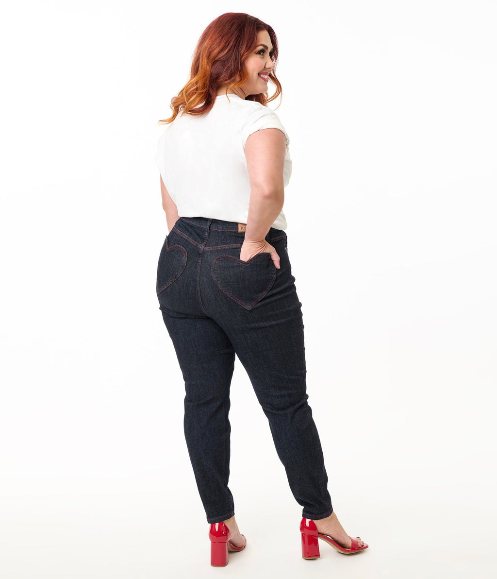 Blue Dark Wash Heart Pocket Skinny Jeans - Unique Vintage - Womens, BOTTOMS, PANTS
