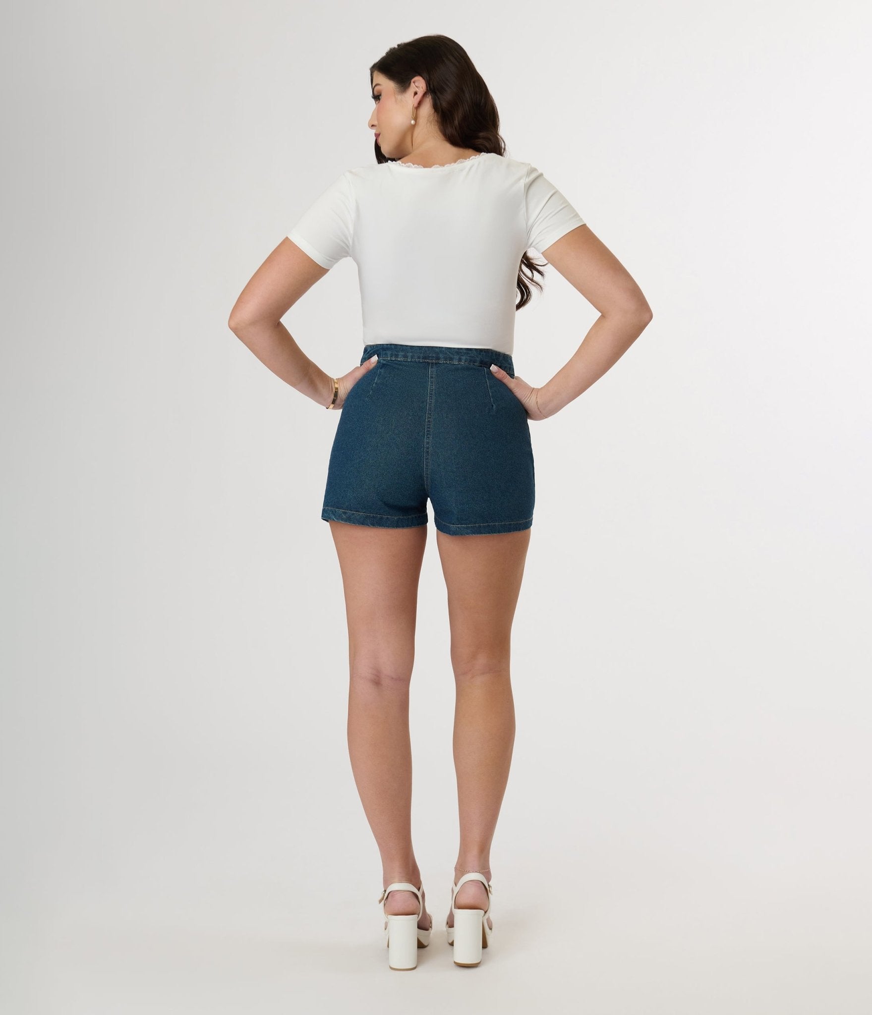 Blue Denim High Rise Shorts - Unique Vintage - Womens, BOTTOMS, SHORTS