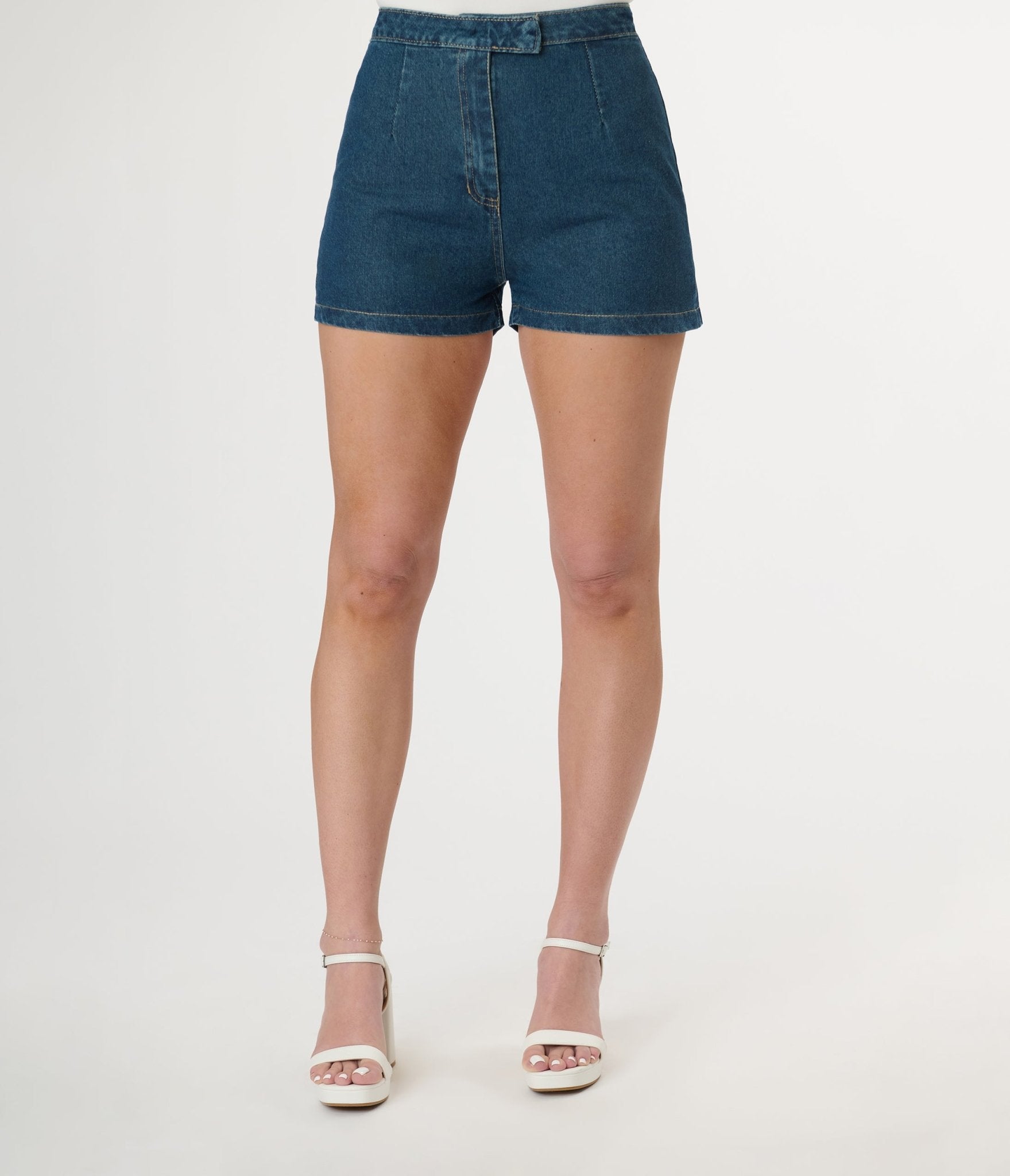 Blue Denim High Rise Shorts - Unique Vintage - Womens, BOTTOMS, SHORTS