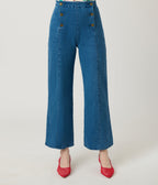 Blue Denim High Waisted Sailor Jeans - Unique Vintage - Womens, BOTTOMS, PANTS