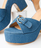 Blue Denim Platform Heels - Unique Vintage - Womens, SHOES, HEELS
