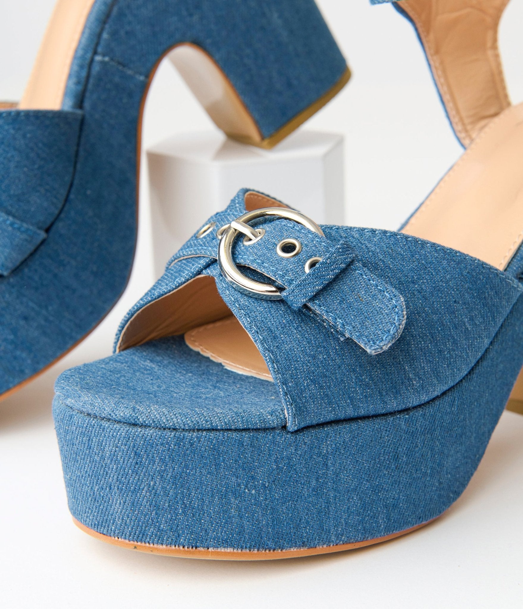 Blue Denim Platform Heels - Unique Vintage - Womens, SHOES, HEELS