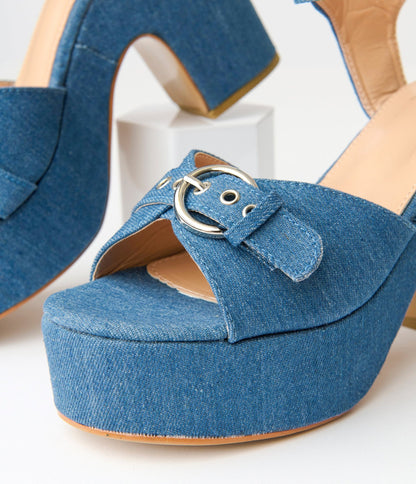 Blue Denim Platform Heels - Unique Vintage - Womens, SHOES, HEELS