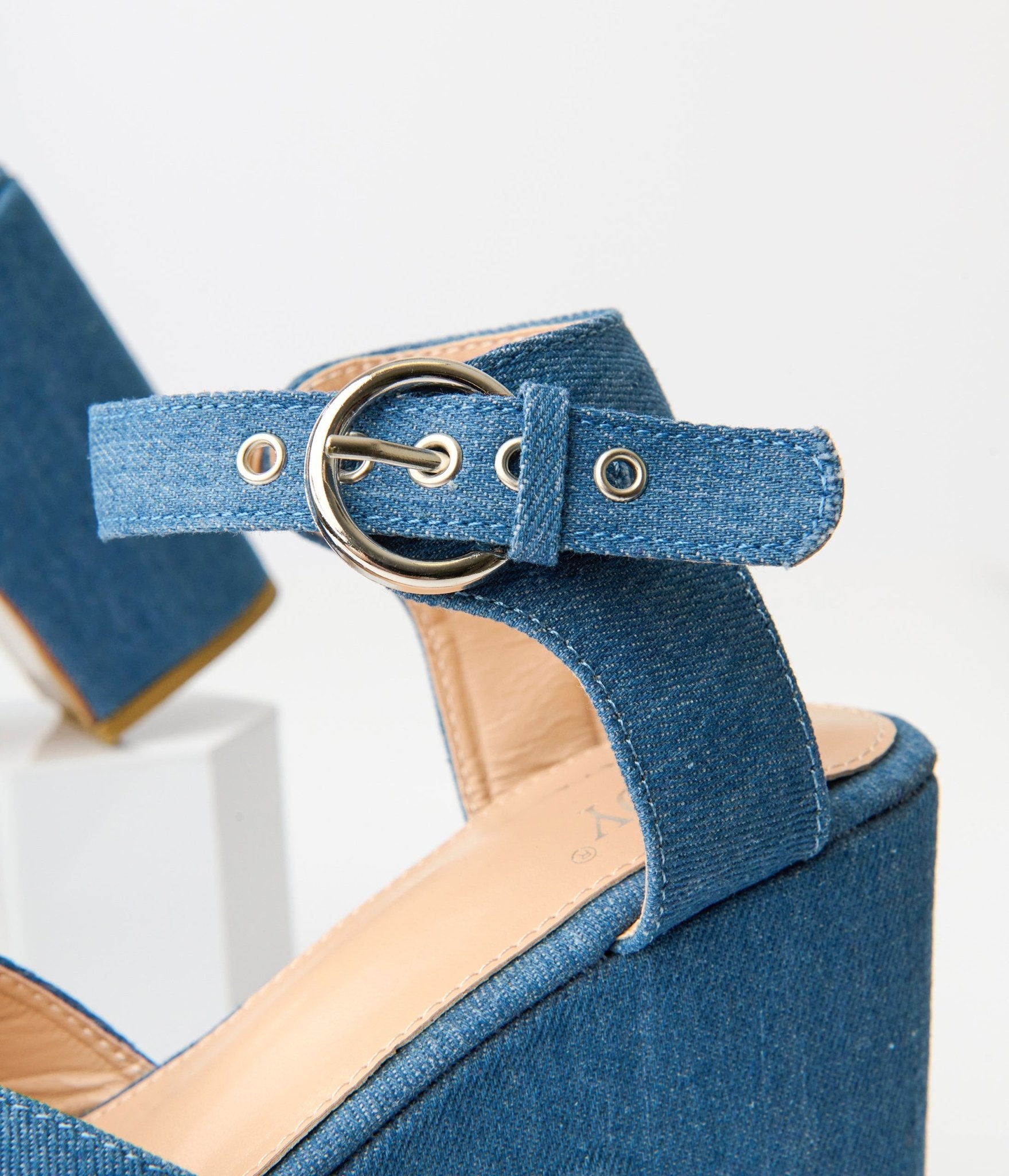 Blue Denim Platform Heels - Unique Vintage - Womens, SHOES, HEELS