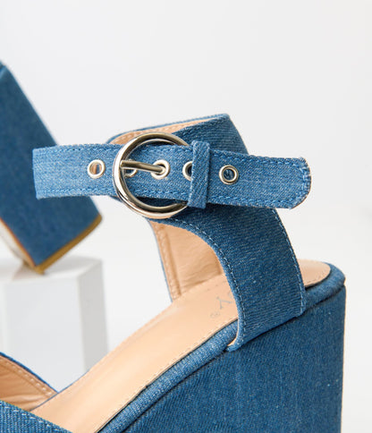 Blue Denim Platform Heels - Unique Vintage - Womens, SHOES, HEELS