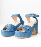 Blue Denim Platform Heels - Unique Vintage - Womens, SHOES, HEELS