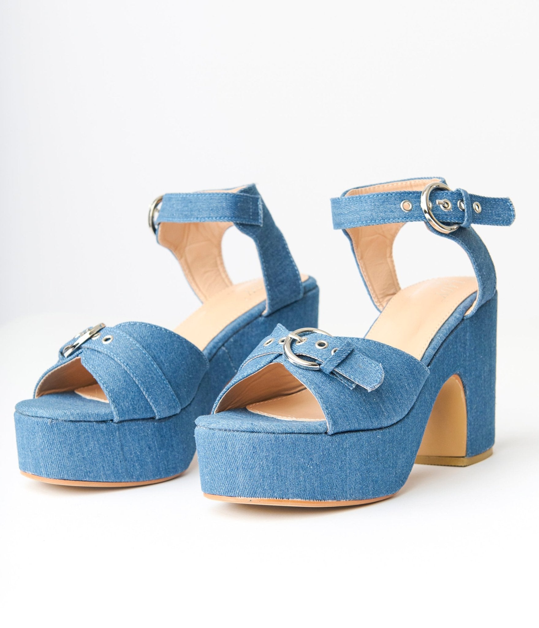 Blue Denim Platform Heels - Unique Vintage - Womens, SHOES, HEELS