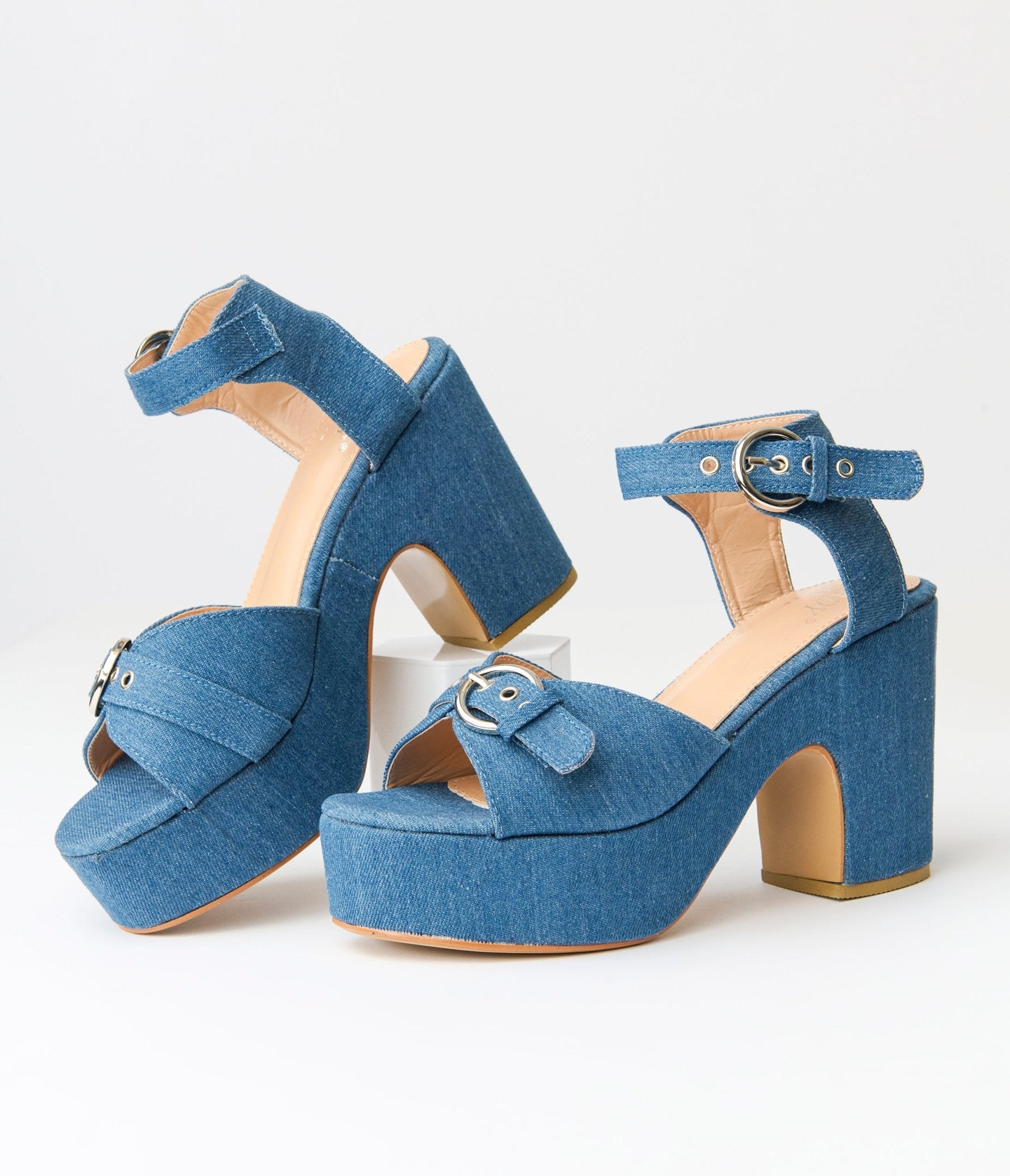 Blue Denim Platform Heels - Unique Vintage - Womens, SHOES, HEELS