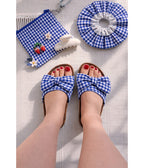 Blue Gingham Bow Sandals - Unique Vintage - Womens, SHOES, SANDALS