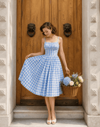 Unique Vintage Blue & White Gingham Bobbie Swing Dress XL/14
