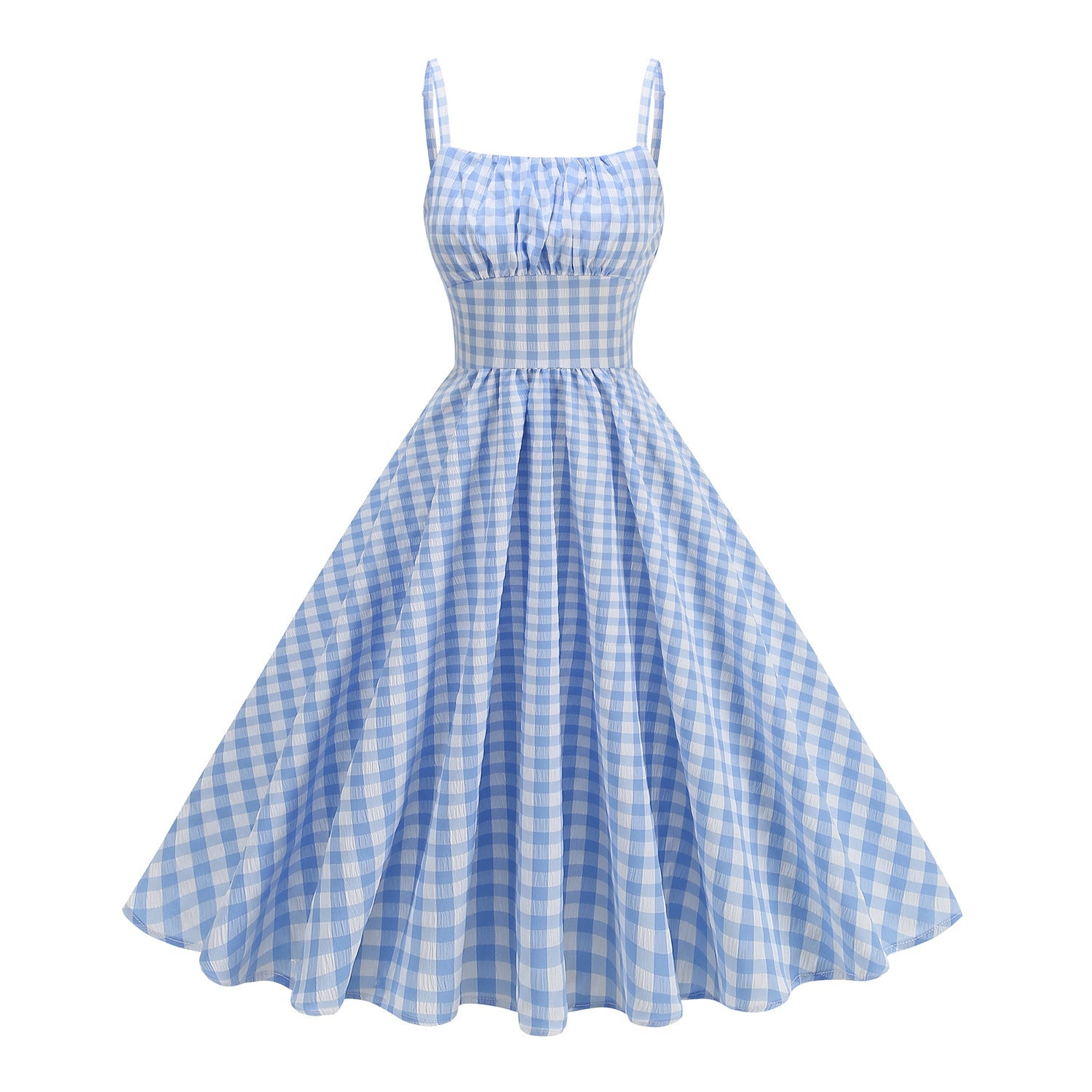 Blue Gingham Spaghetti Strap Swing Dress - Unique Vintage - Womens, DRESSES, SWING