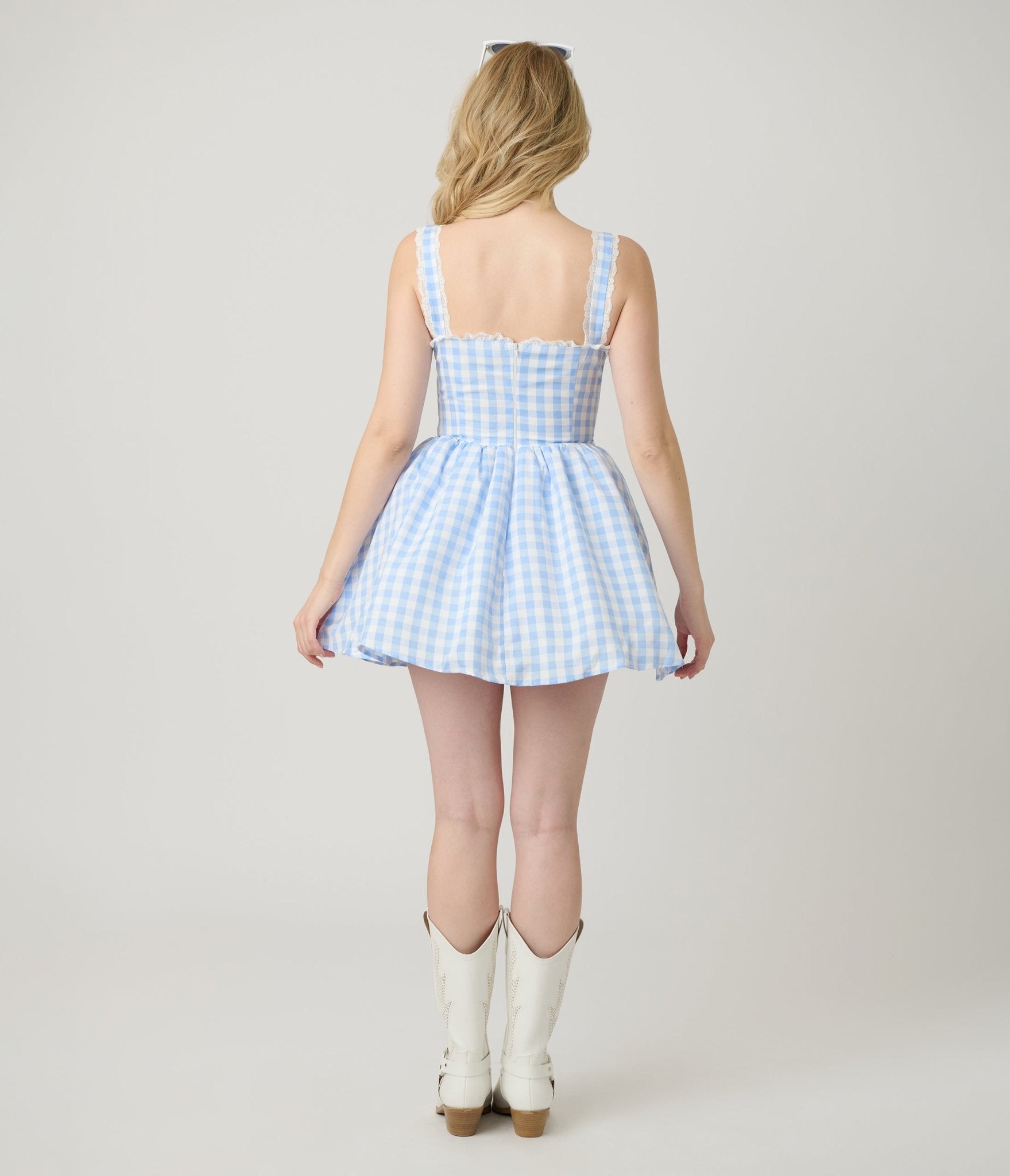 Blue Gingham Sweetheart Mini Dress - Unique Vintage - Womens, DRESSES, FIT AND FLARE