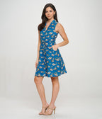 Blue Hedgehog Mushroom Berry Print Cotton Fit & Flare Dress - Unique Vintage - Womens, DRESSES, FIT AND FLARE