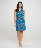 Blue Hedgehog Mushroom Berry Print Cotton Fit & Flare Dress - Unique Vintage - Womens, DRESSES, FIT AND FLARE