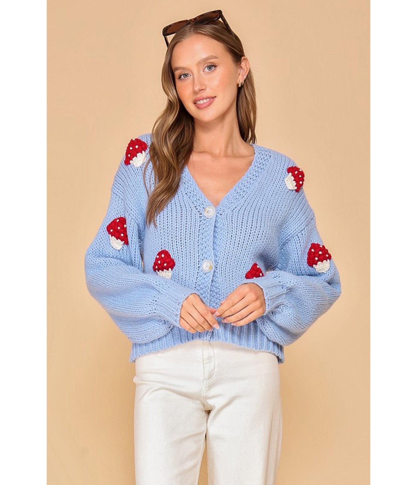 Blue Mushroom Cardigan - Unique Vintage - Womens, TOPS, SWEATERS
