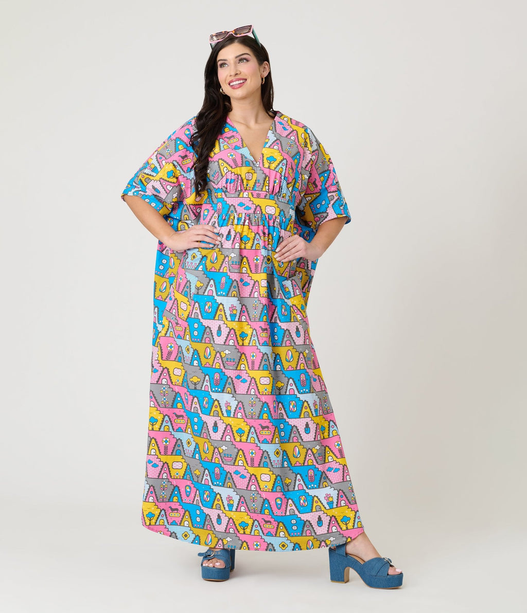 Blue Platypus Pretty Pastel A - Frames Caftan - Unique Vintage - Womens, DRESSES, CAFTAN