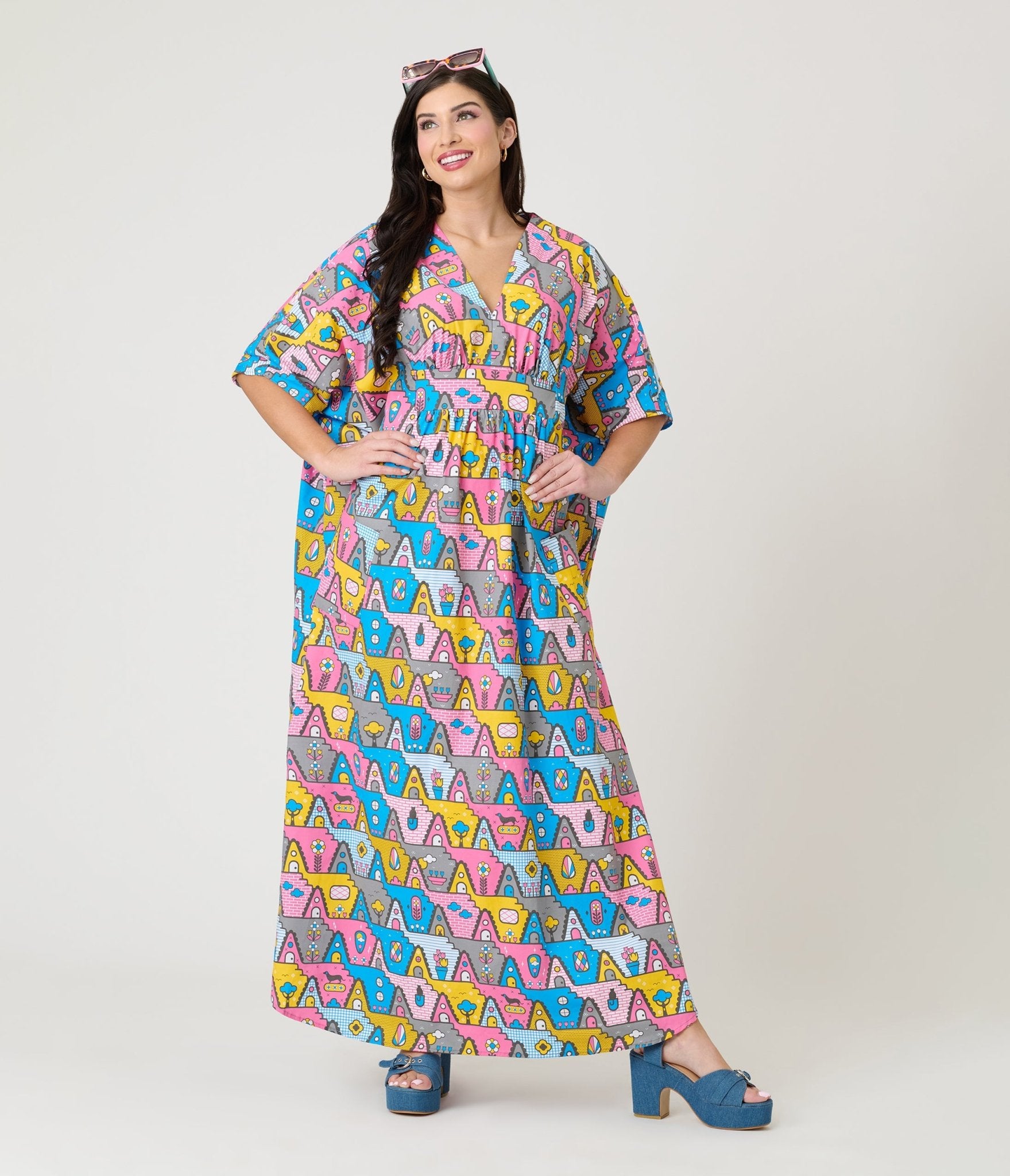 Blue Platypus Pretty Pastel A - Frames Caftan - Unique Vintage - Womens, DRESSES, CAFTAN
