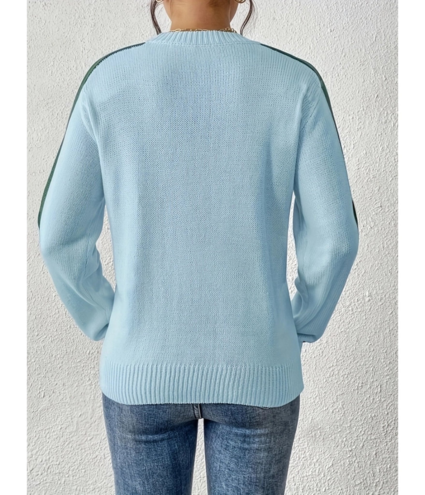 Blue Rainbow Sleeve Sweater - Unique Vintage - Womens, TOPS, SWEATERS