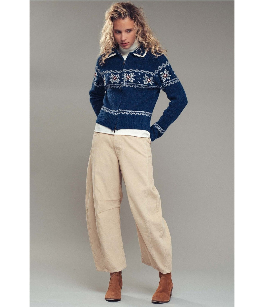Blue Snowflake Fair Isle Zip - Up Knit Cardigan - Unique Vintage - Womens, TOPS, SWEATERS