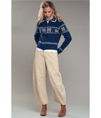 Blue Snowflake Fair Isle Zip - Up Knit Cardigan - Unique Vintage - Womens, TOPS, SWEATERS