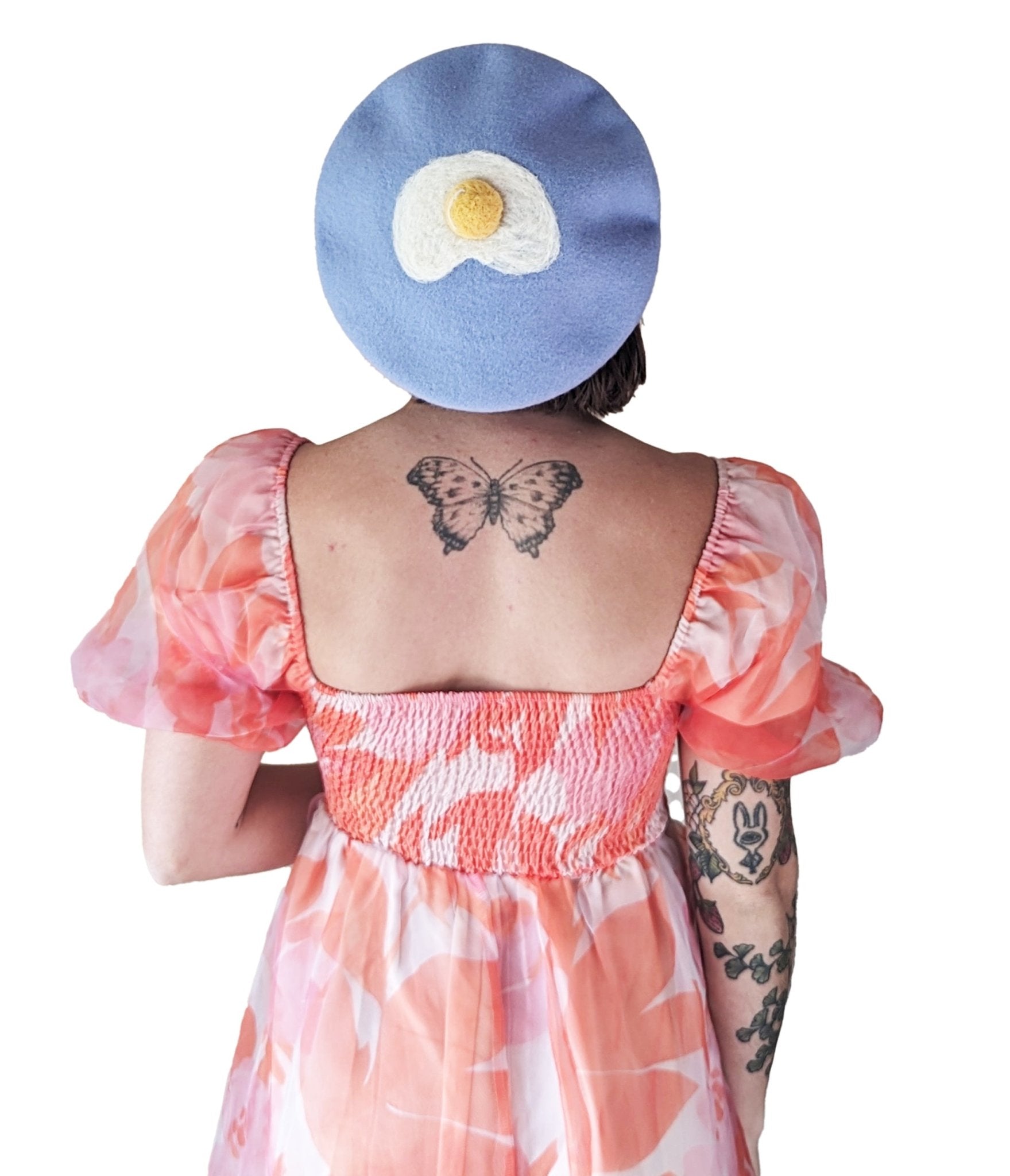 Blue Sunny Side Up Egg Wool Beret - Unique Vintage - Womens, ACCESSORIES, HATS